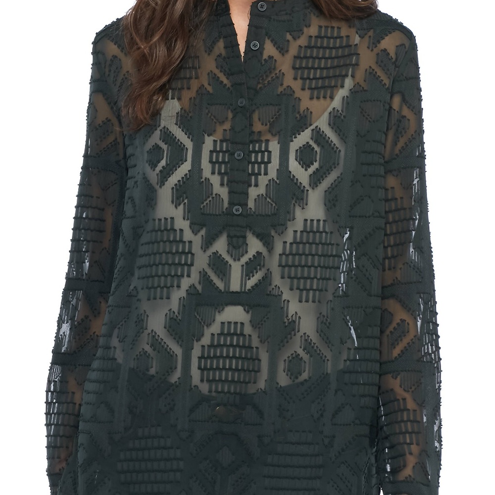 French Connection Sheer Silhouette Blouse - Green